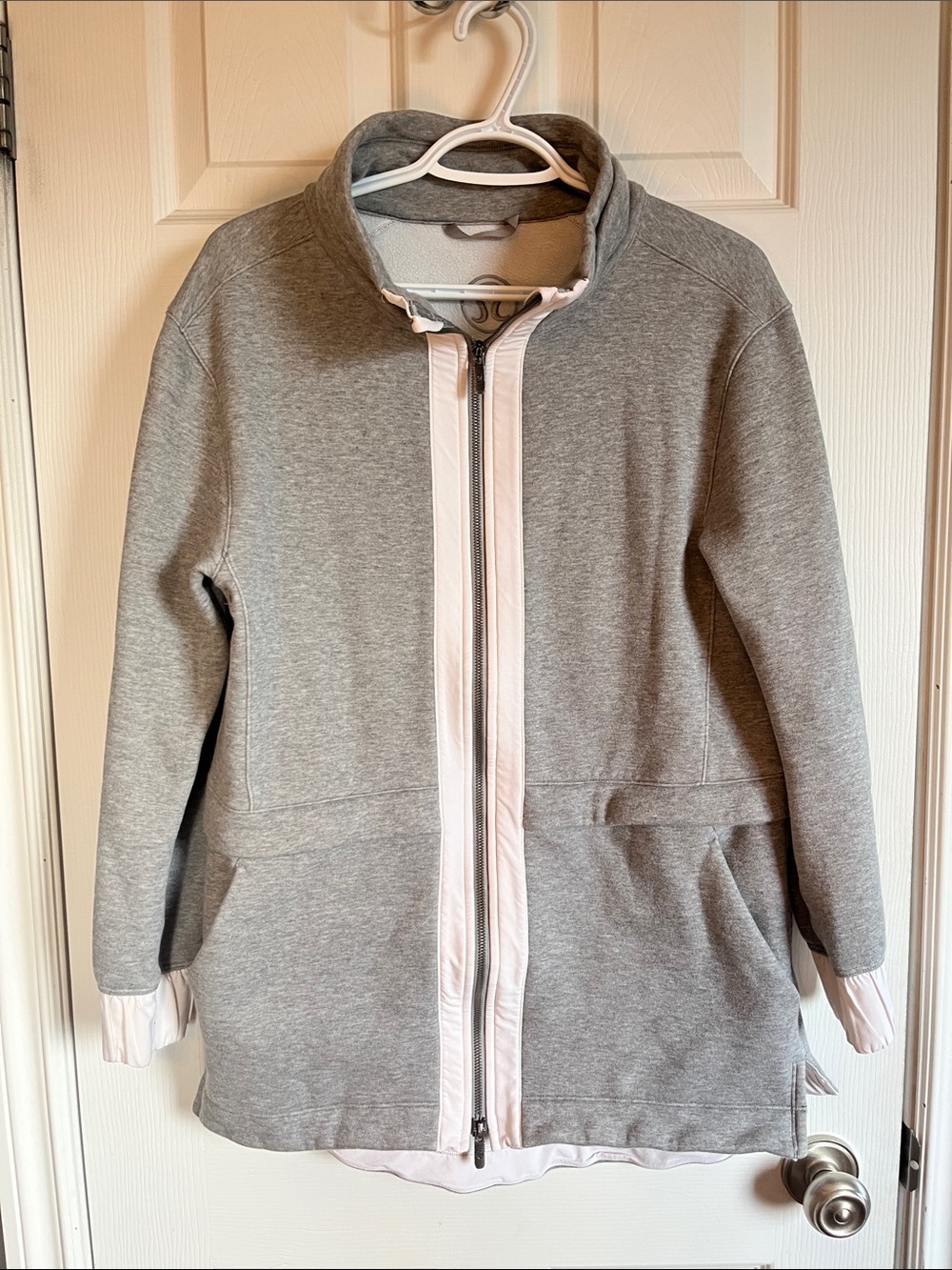 lululemon athletica Gray Bomber Jacket with White Zip Trim
